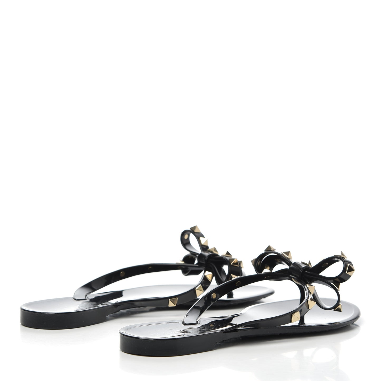 PVC Jelly Rockstud Bow Thong Sandals 38 Black