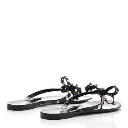 Valentino Garavani PVC Jelly Rockstud Bow Thong Sandals 38 Black 4 of 14