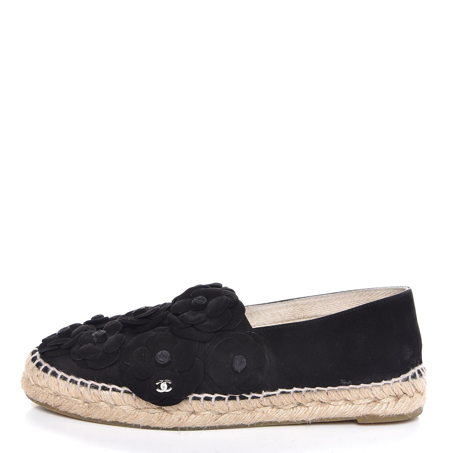 Chanel Suede Camellia CC Espadrilles 38 Black 1 of 11