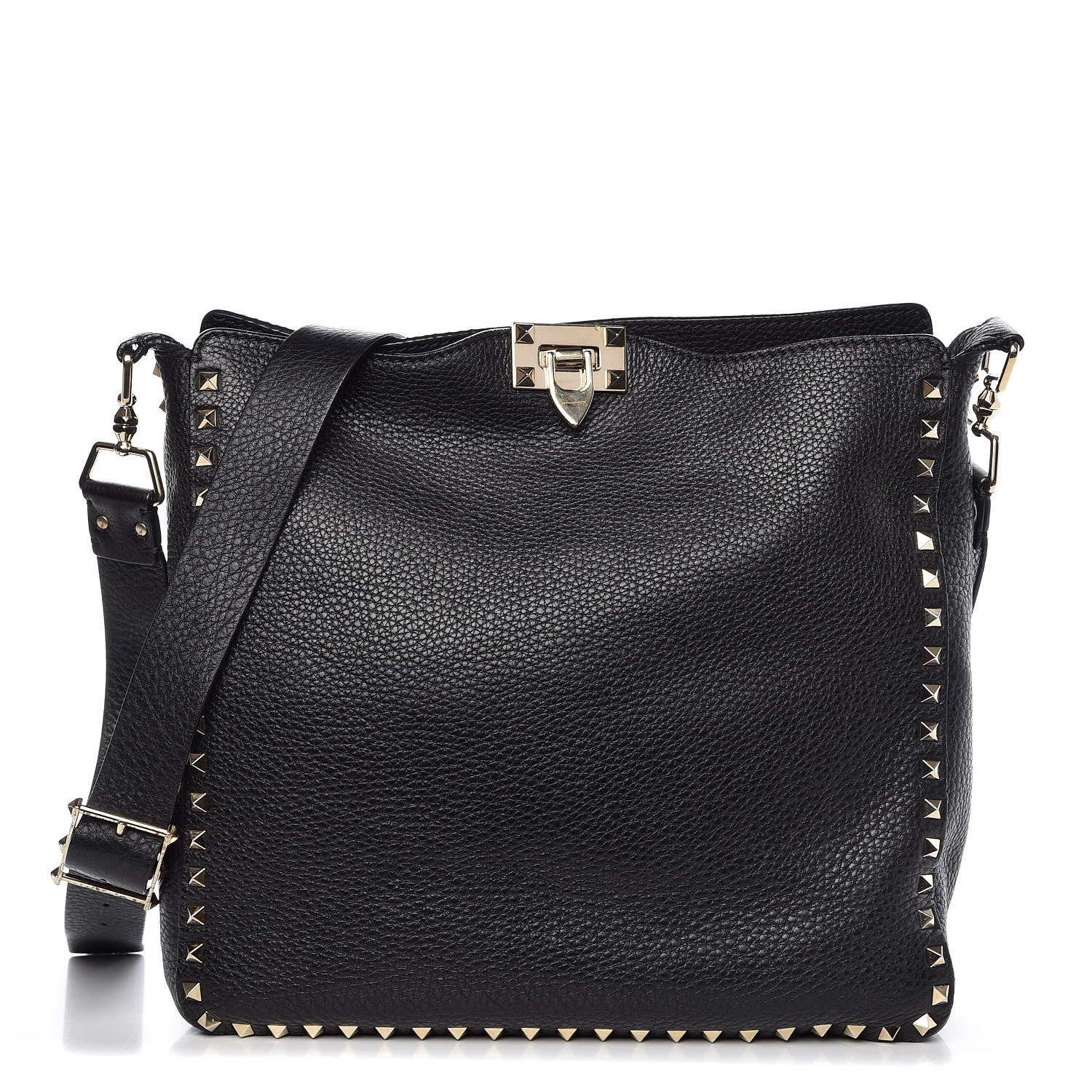 Valentino Garavani Pebbled Calfskin Large Rockstud Flip-Lock Messenger Bag Black 1 of 9