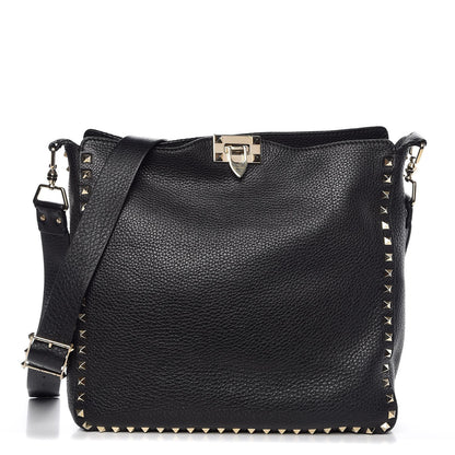 Valentino Garavani Pebbled Calfskin Large Rockstud Flip-Lock Messenger Bag Black 1 of 9