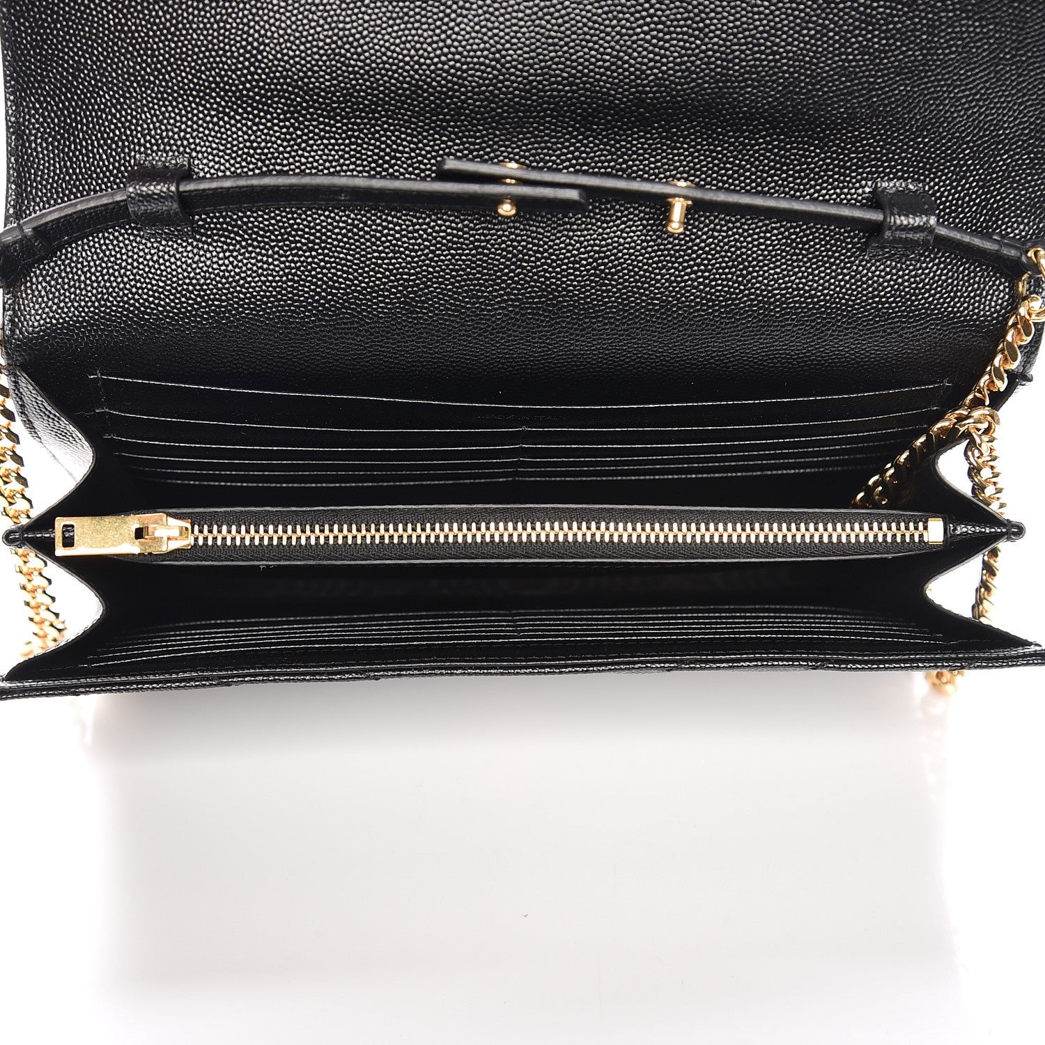 Saint Laurent Grain De Poudre Matelasse Chevron Monogram Chain Wallet Black 5 of 8