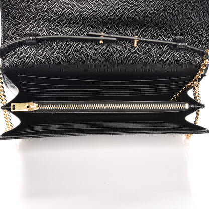 Saint Laurent Grain De Poudre Matelasse Chevron Monogram Chain Wallet Black 5 of 8