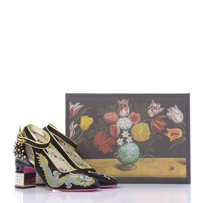Gucci Satin Embroidered Dragon Caspar Pumps 36 Black 9 of 9