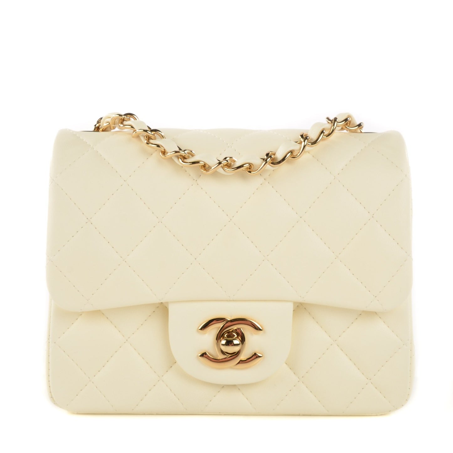 Lambskin Quilted Mini Square Flap Dark White
