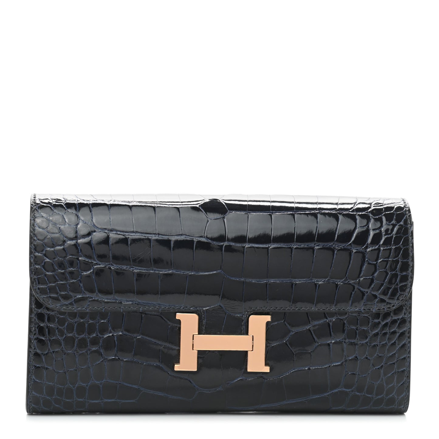 Shiny Alligator Constance Long Wallet Bleu Marine