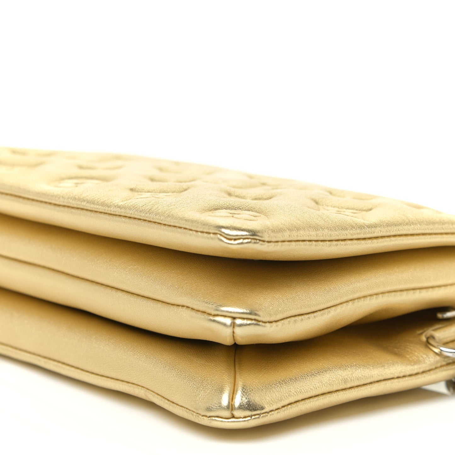 Metallic Lambskin Embossed Monogram Pochette Coussin Gold