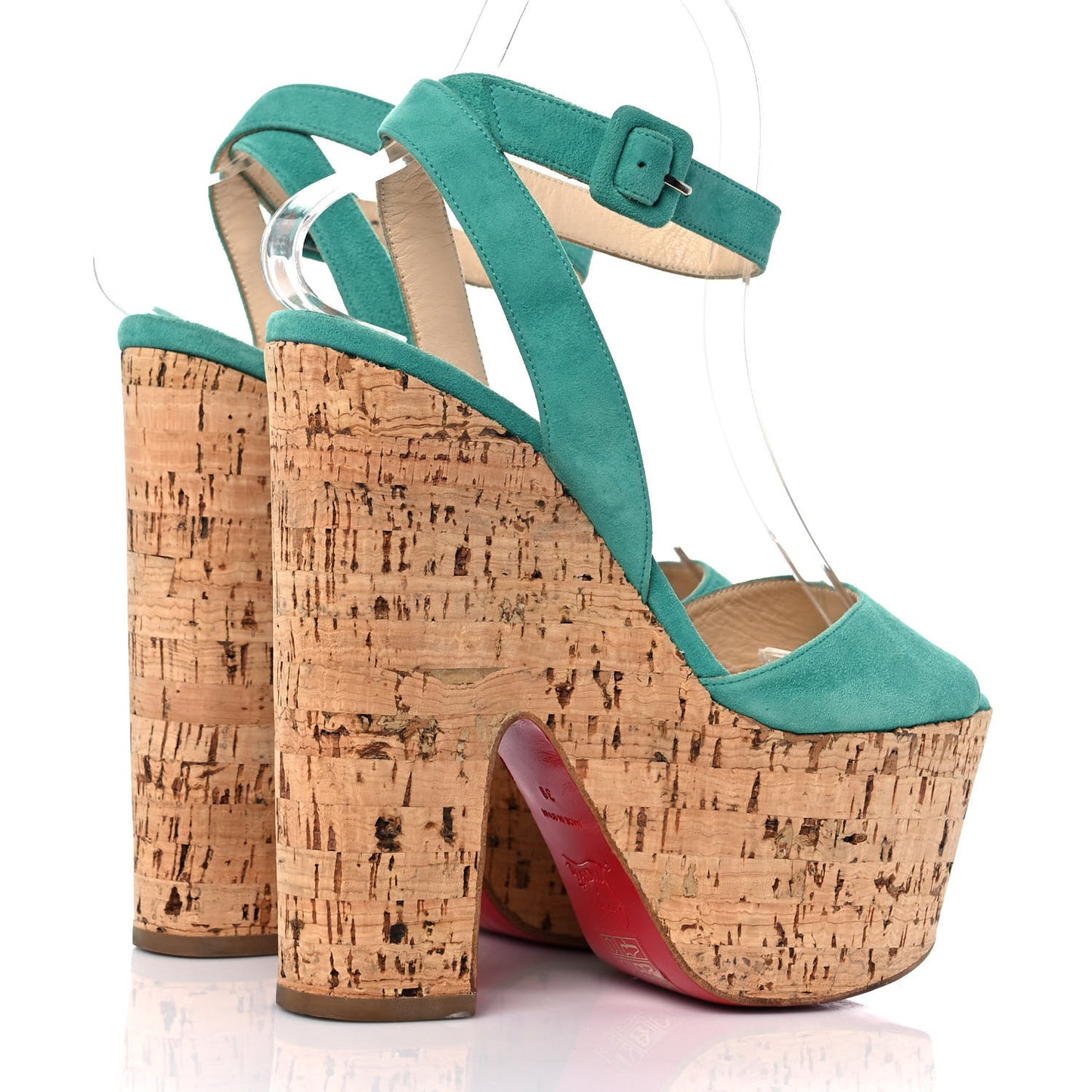 Suede Kid Cork Super Dombasle 160 Platform Sandals 38 Turquoise