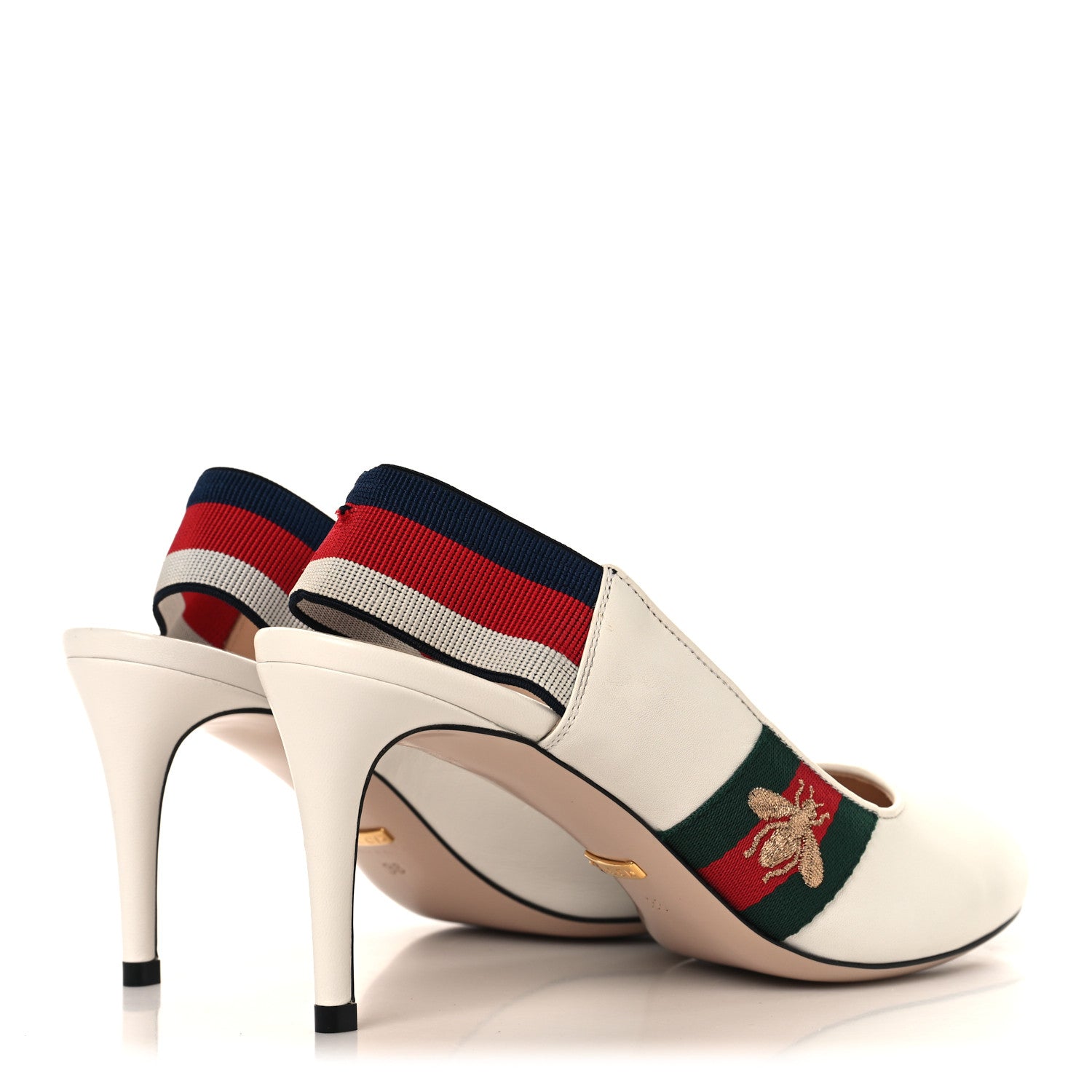 Gucci Malaga Kid Web Sylvie Mid Heel Slingback Pumps 38 White 5 of 11