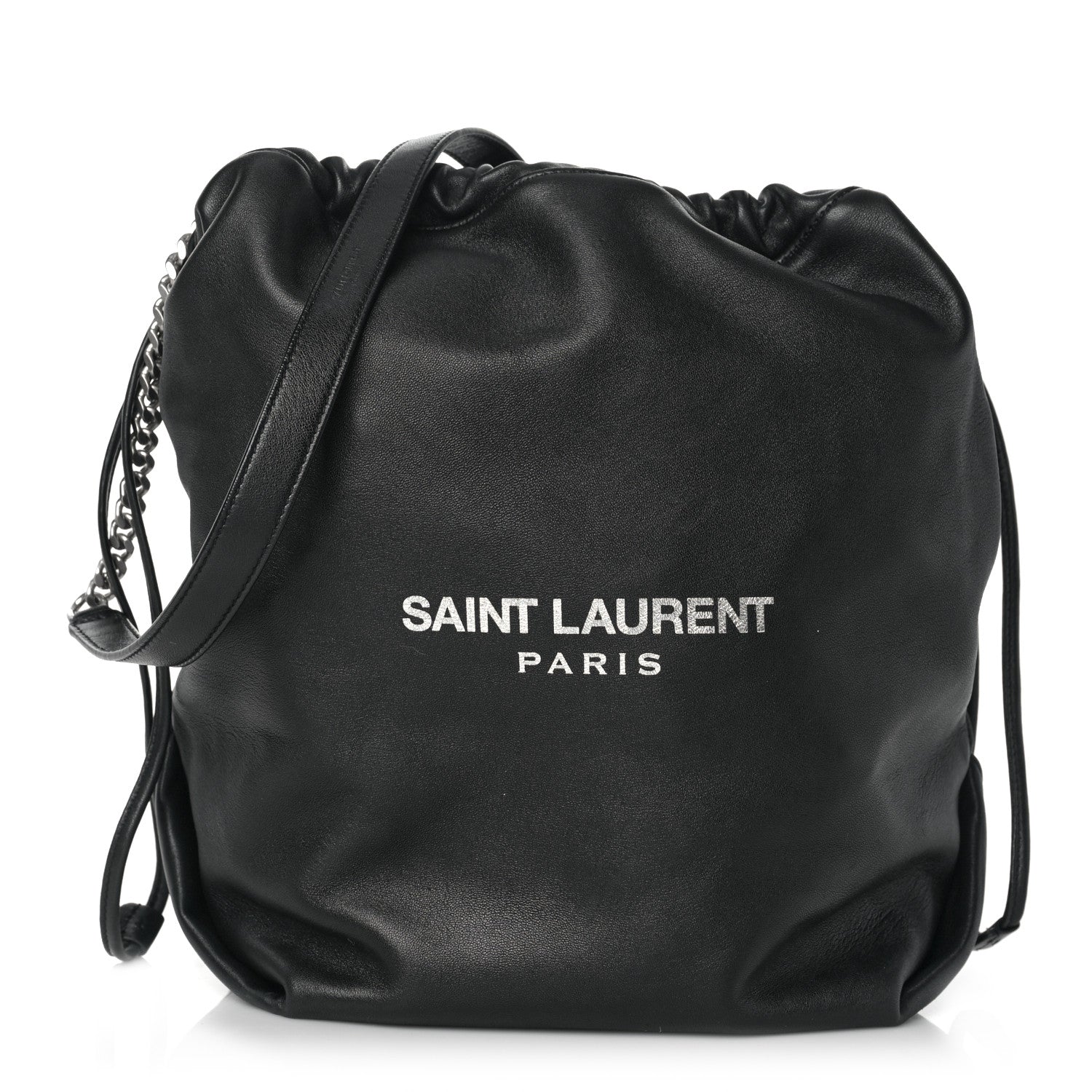 Saint Laurent Lambskin Teddy Drawstring Bag Black 3 of 8