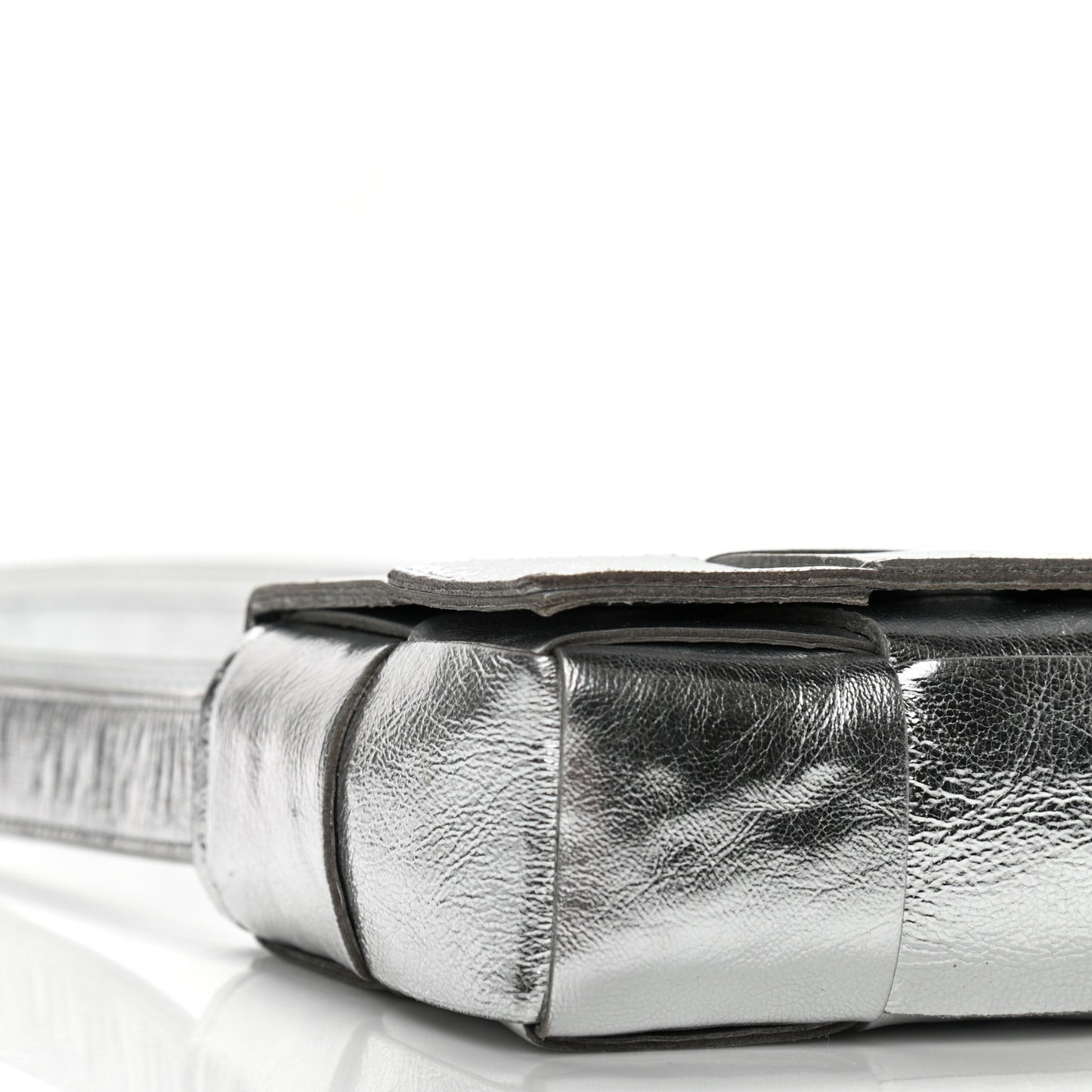 Metallic Lambskin Maxi Intrecciato Extra Mini Cassette Crossbody Bag Silver