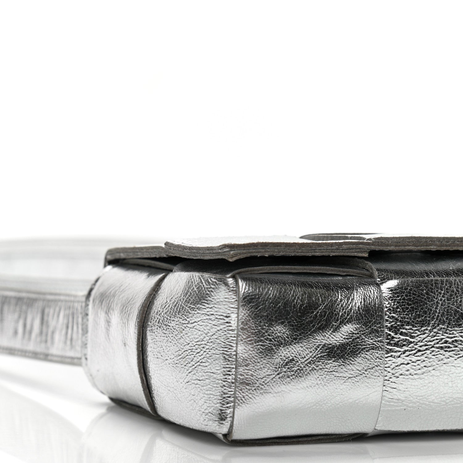 Bottega Veneta Metallic Lambskin Maxi Intrecciato Extra Mini Cassette Crossbody Bag Silver 7 of 9