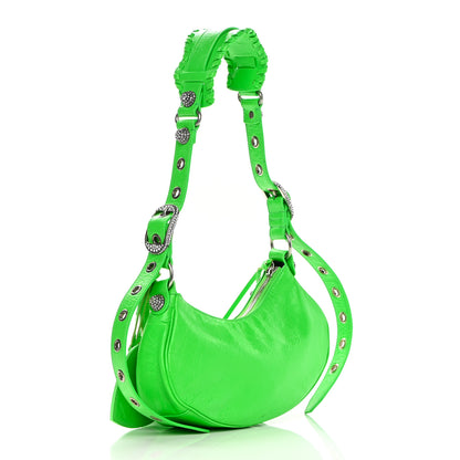 Balenciaga Agneau Arena Crystal Le Cagole Shoulder Bag XS Fluo Green 3 of 11
