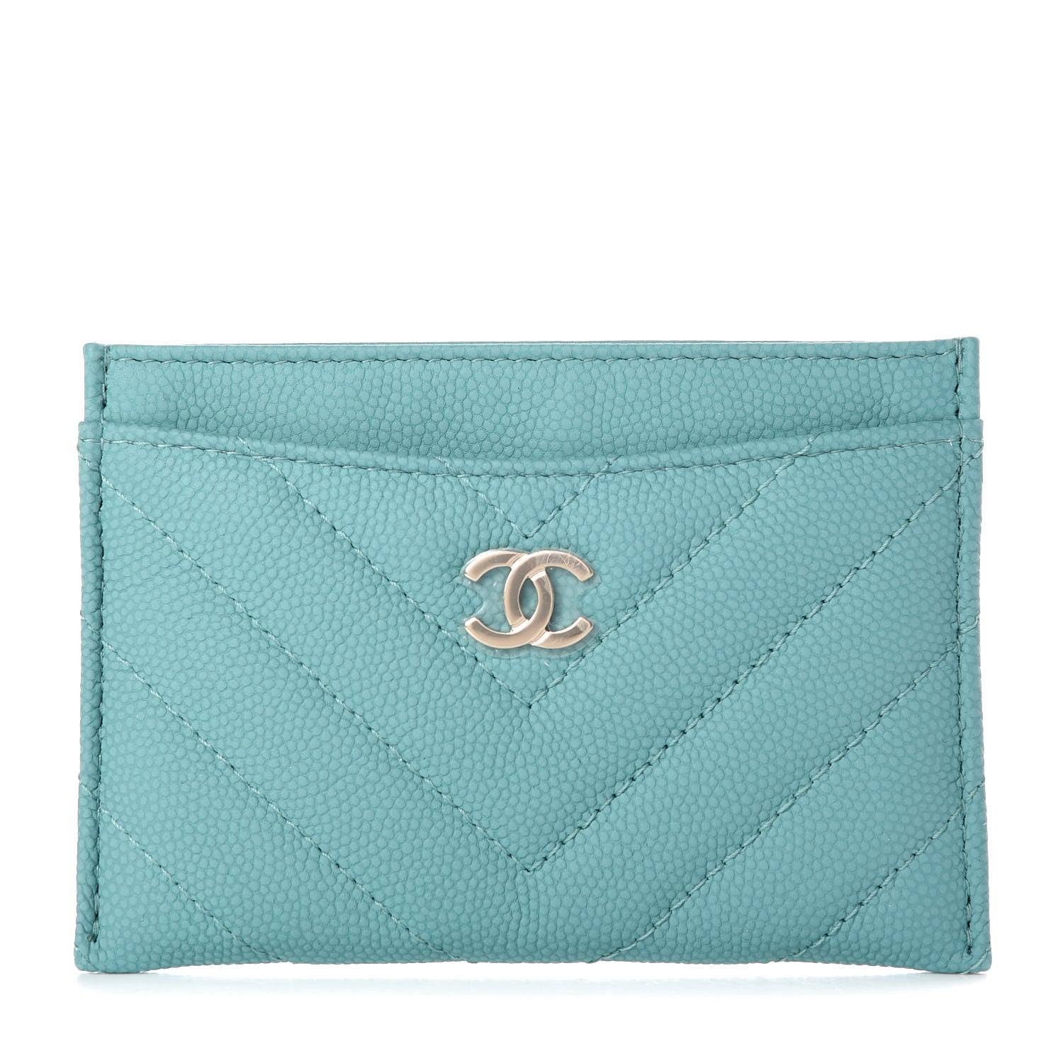 Chanel Caviar Chevron Quilted Card Holder Turquoise 1 of 9