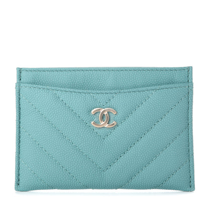 Chanel Caviar Chevron Quilted Card Holder Turquoise 1 of 9