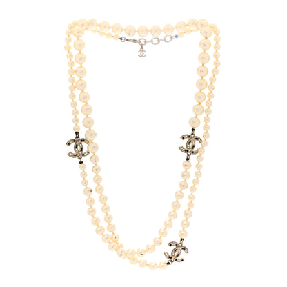 Chanel Graduated Pearl Crystal CC Long Necklace Black Gold 3 of 4