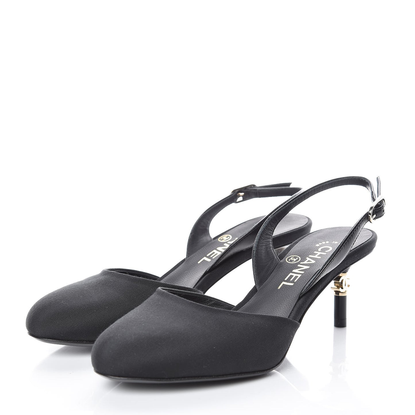 Lambskin Grosgrain CC Slingback Pumps 36.5 Black