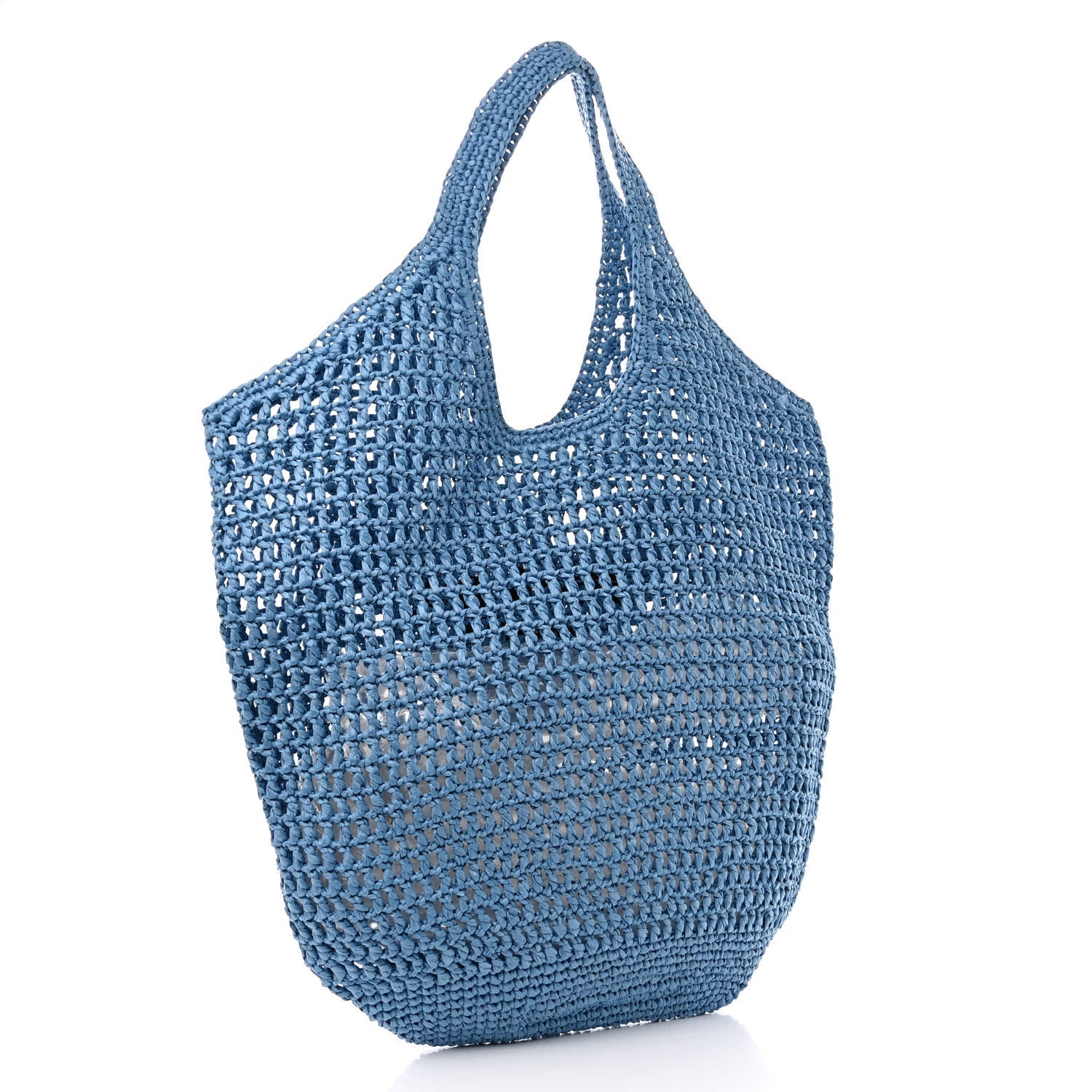 Prada Yarn Raffia Effect Crochet Logo Embroidered Shopping Tote Bag Celeste 3 of 10