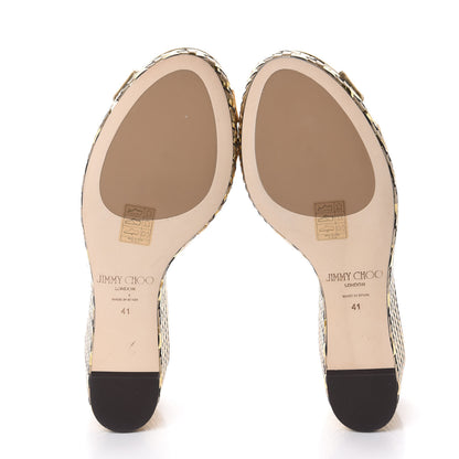 Jimmy Choo Metallic Nappa Woven Almer 80 Wedge Sandals 41 Gold 5 of 10