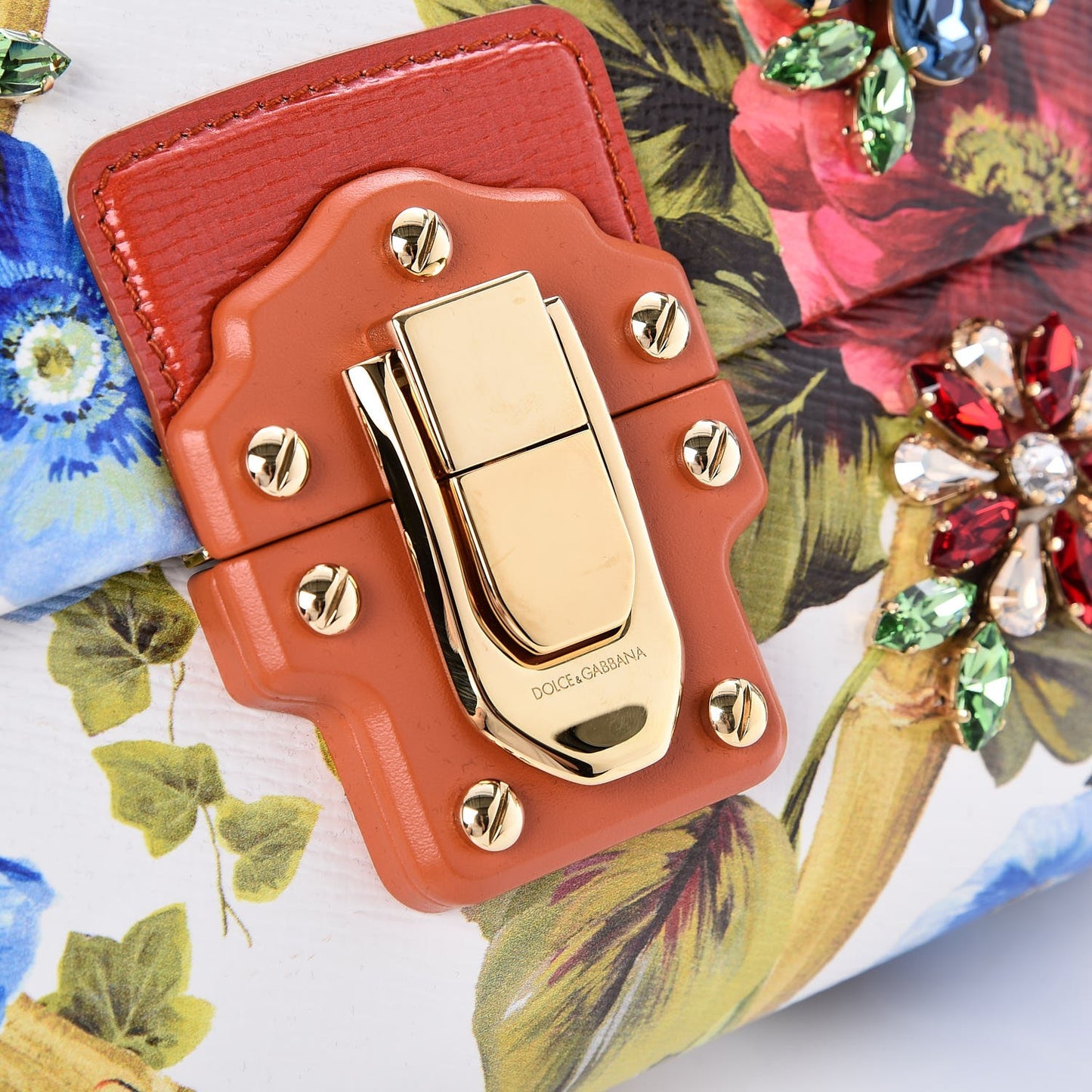 Calfskin Lucia Printed Top Handle Bag