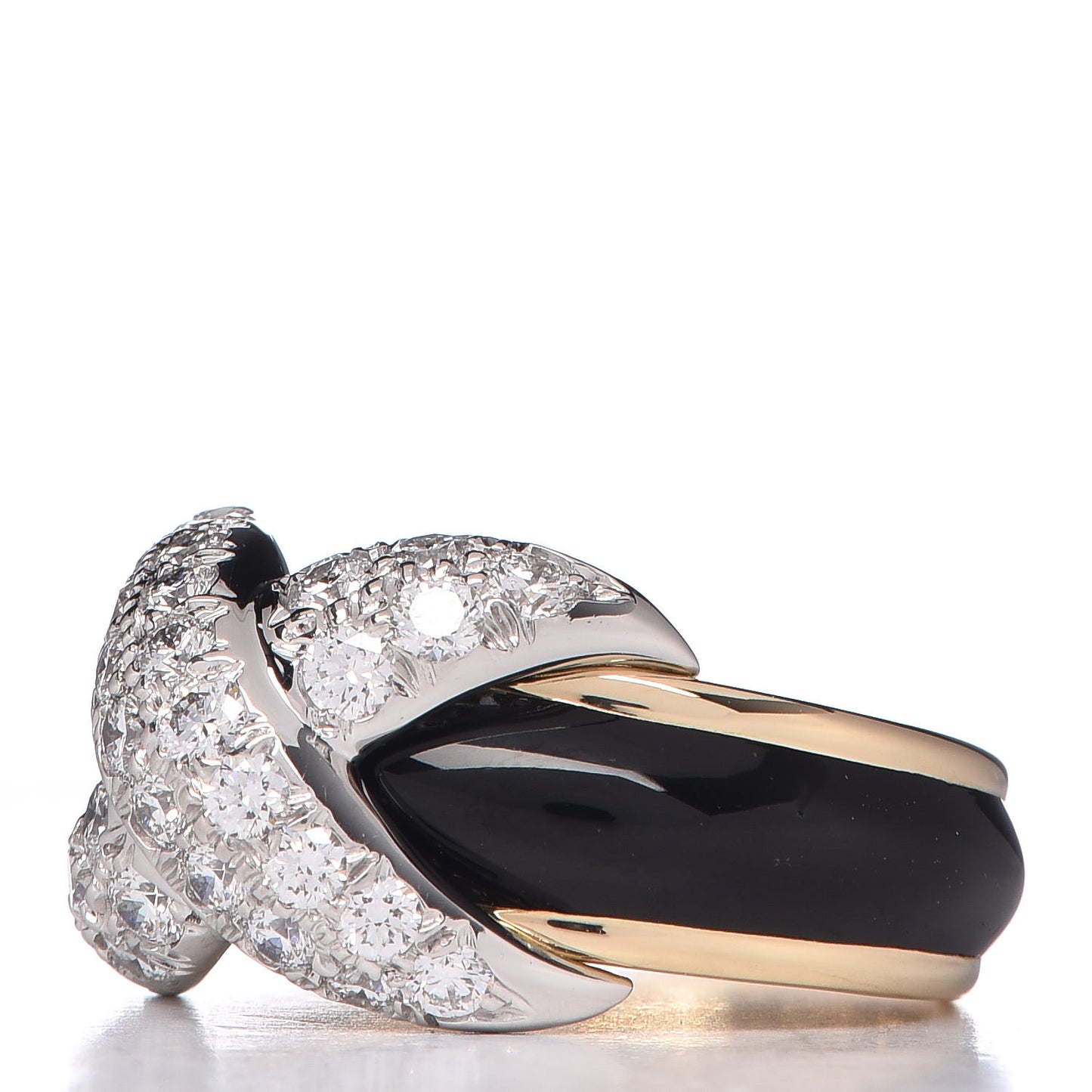18K Yellow Gold Platinum Diamond Enamel Schlumberger X Pave Ring 49 5