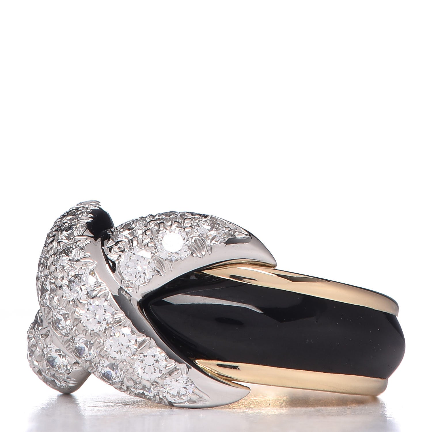 Tiffany 18K Yellow Gold Platinum Diamond Enamel Schlumberger X Pave Ring 49 5 3 of 7