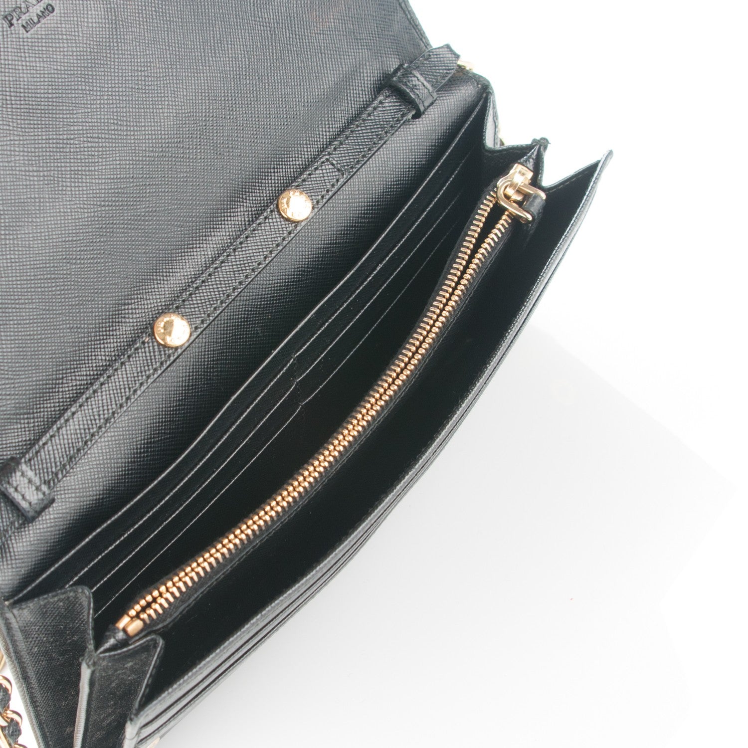 Prada Saffiano Metal Oro Chain Wallet Nero Black 8 of 11