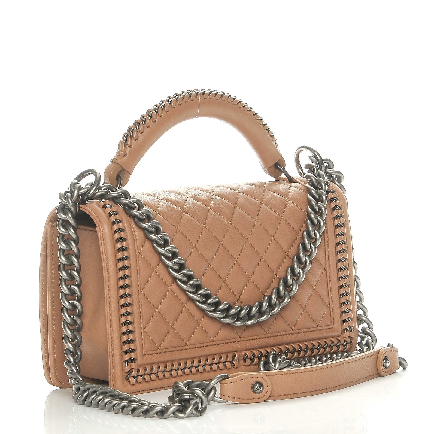 Calfskin Quilted Medium Boy Top Handle Flap Brown