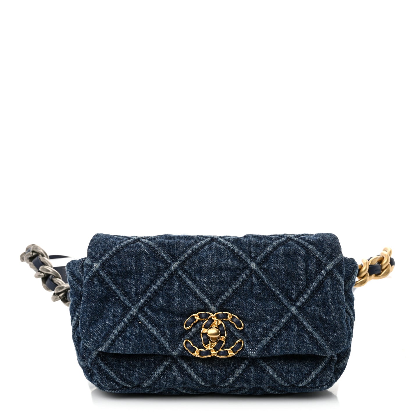 Denim Quilted Chanel 19 Waist Bag Blue