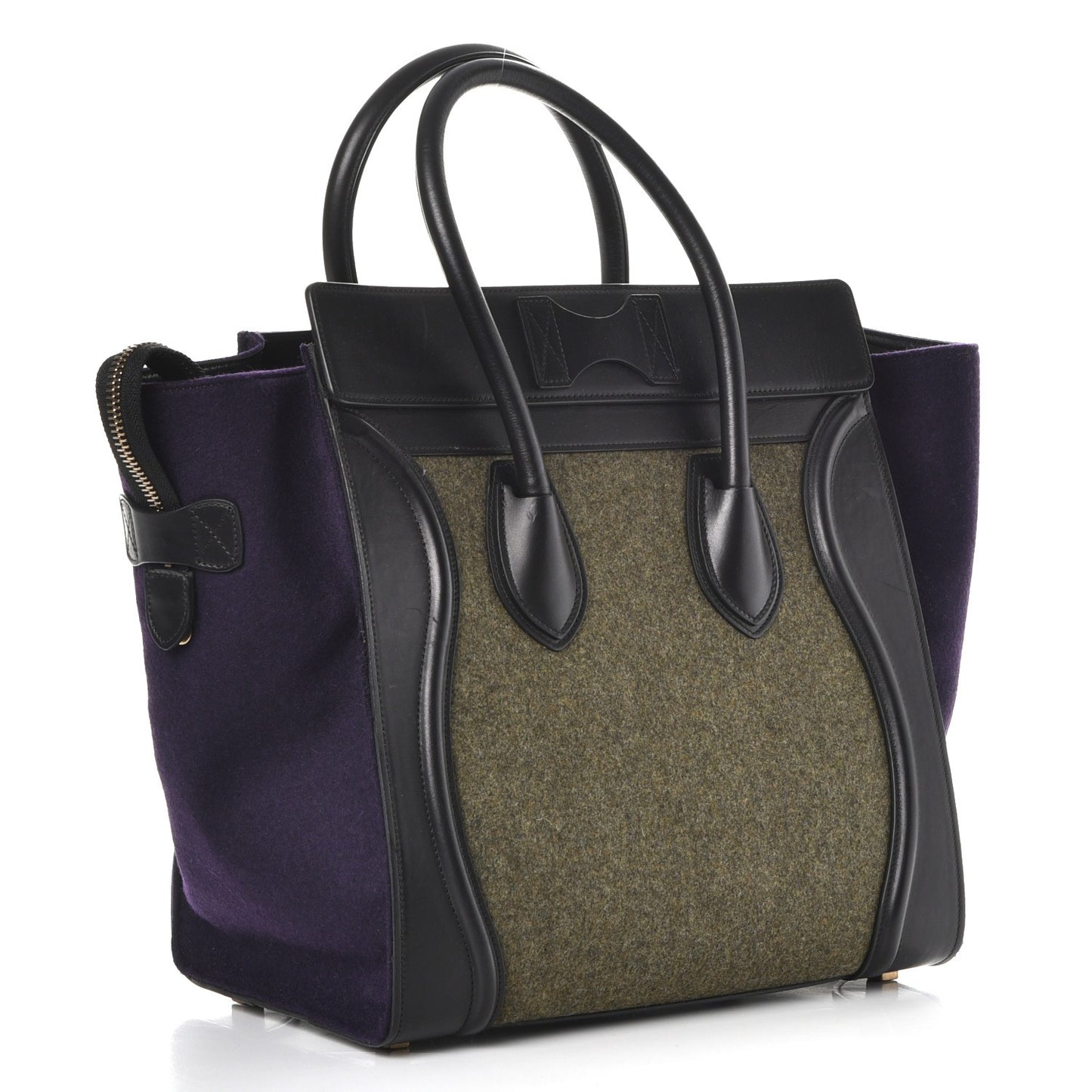 Smooth Calfskin Felt Mini Tri-Color Luggage Khaki