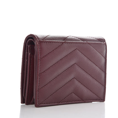 Saint Laurent Grain De Poudre Matelasse Chevron Monogram Card Case Bordeaux 3 of 8