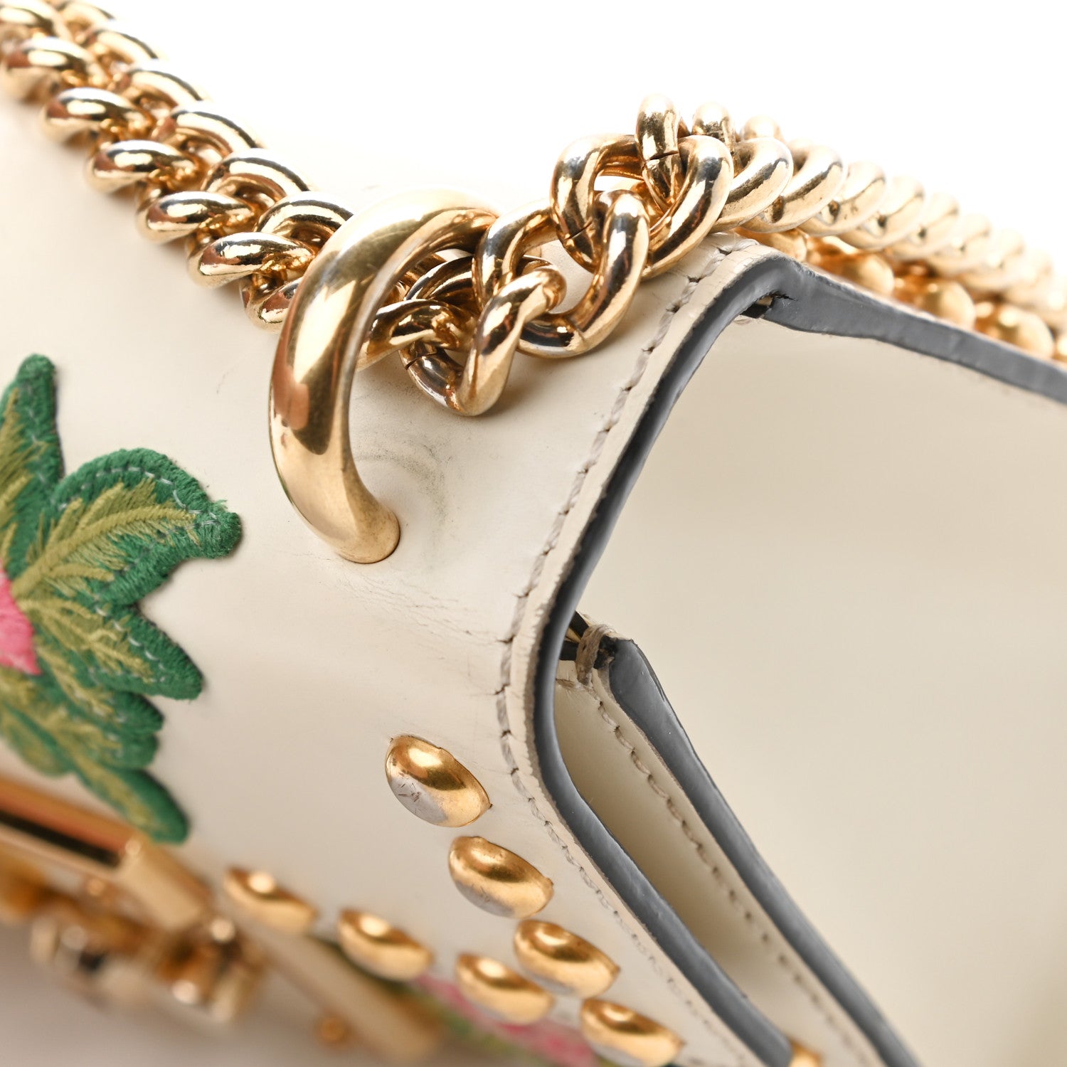 Gucci Calfskin Floral Embroidered Small Padlock Shoulder Bag White 23 of 26