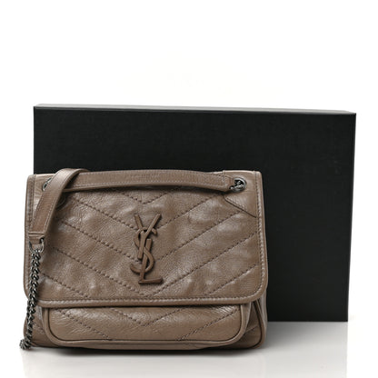 Saint Laurent Crinkled Calfskin Matelasse Monogram Baby Niki Chain Satchel Greyish Brown 11 of 11