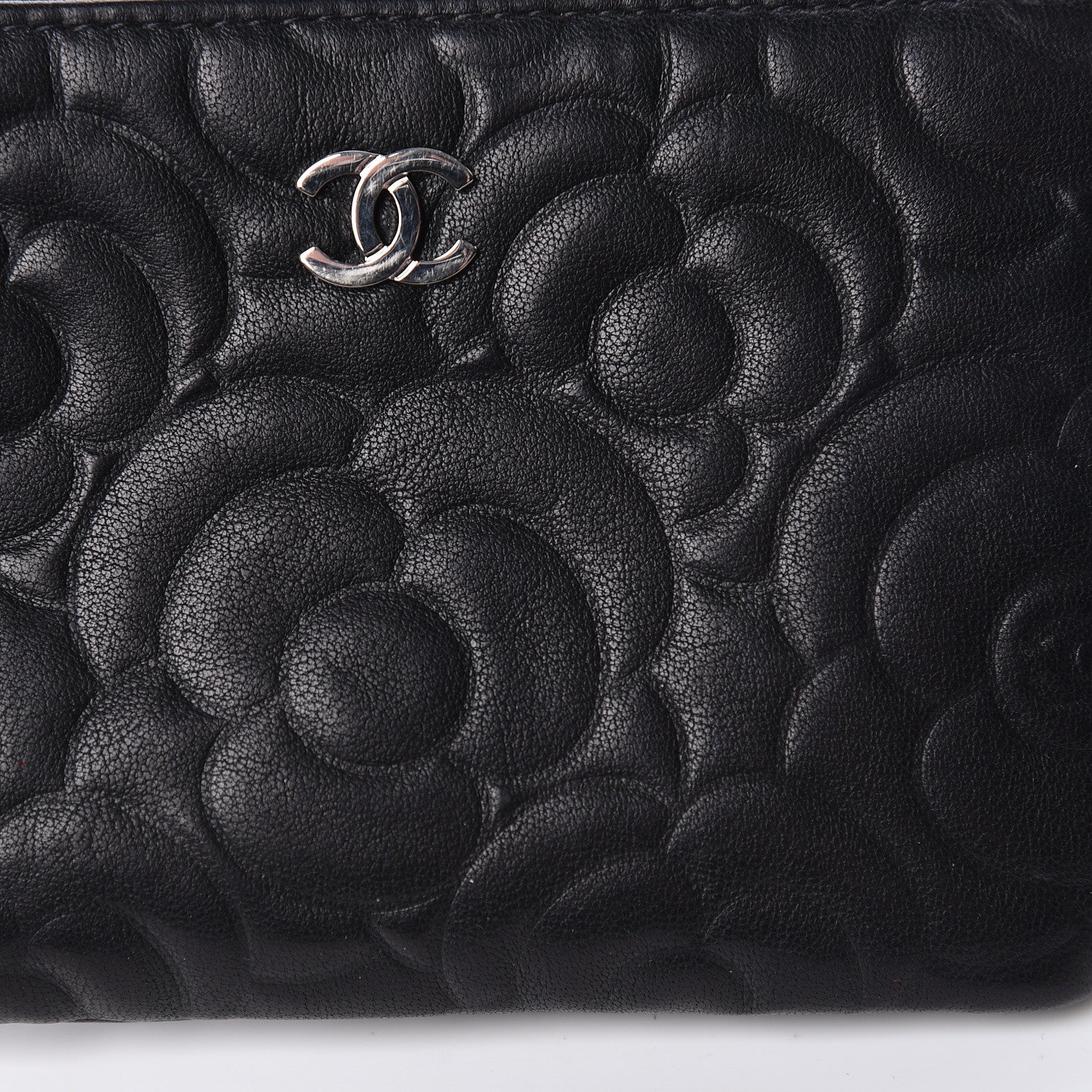 Chanel Goatskin Camellia Embossed Cosmetic Pouch Black 8 of 10