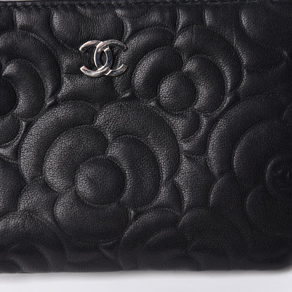 Chanel Goatskin Camellia Embossed Cosmetic Pouch Black 8 of 10