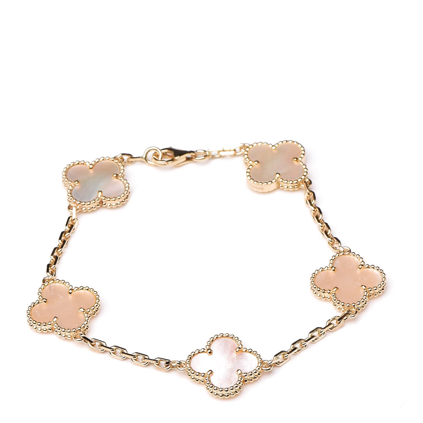 18K Yellow Gold Mother of Pearl 5 Motifs Vintage Alhambra Bracelet