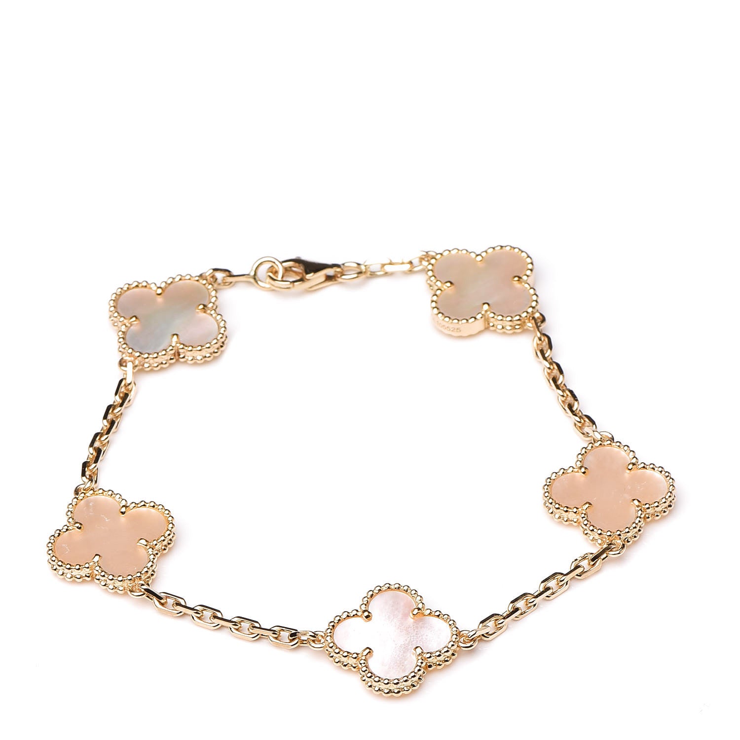 Van Cleef & Arpels 18K Yellow Gold Mother of Pearl 5 Motifs Vintage Alhambra Bracelet 1 of 6