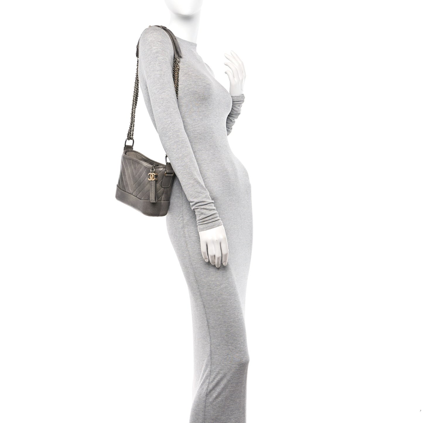 Metallic Caviar Chevron Quilted Small Gabrielle Hobo Light Silver Gold