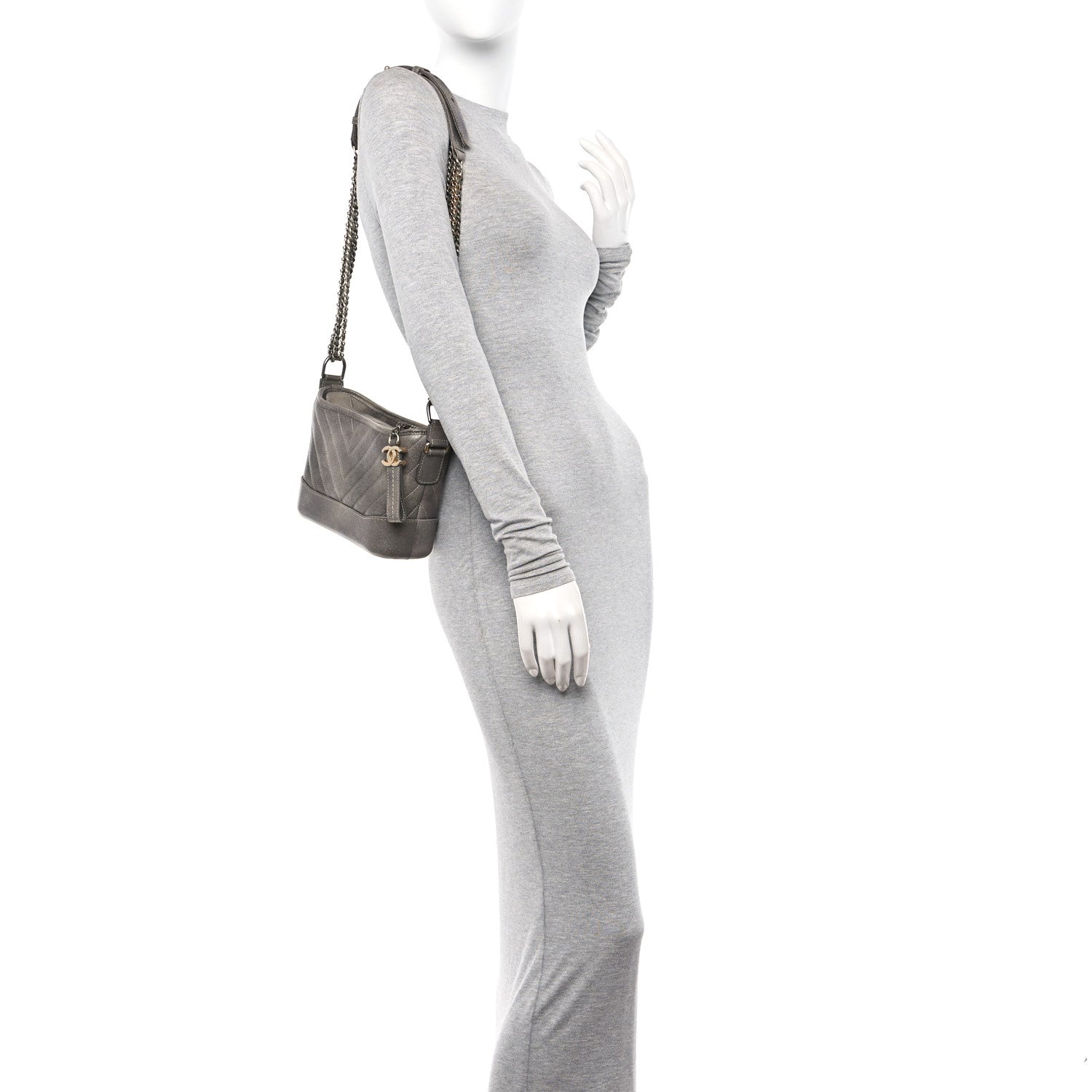 Chanel Metallic Caviar Chevron Quilted Small Gabrielle Hobo Light Silver Gold 2 of 11