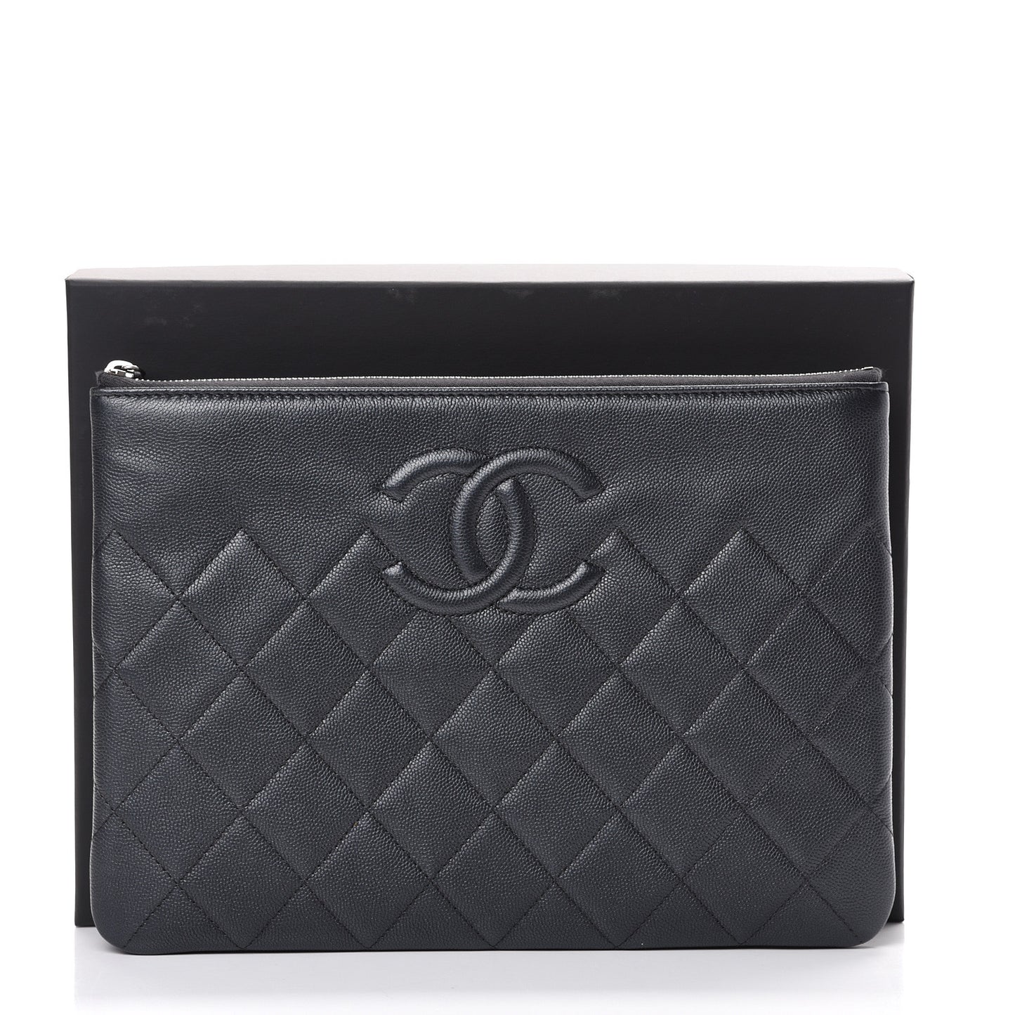 Metallic Caviar Quilted Medium Maxi CC Cosmetic Case Dark Grey