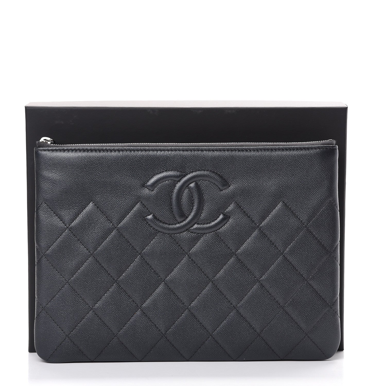 Chanel Metallic Caviar Quilted Medium Maxi CC Cosmetic Case Dark Grey 7 of 7