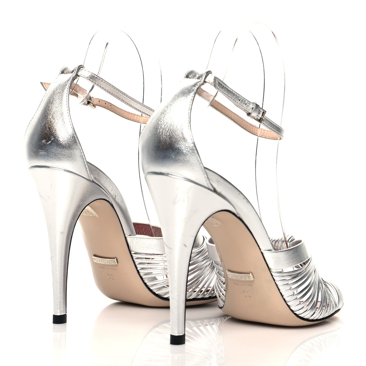 Gucci Metallic Nappa Allie Knot Sandals 38 Silver 4 of 10