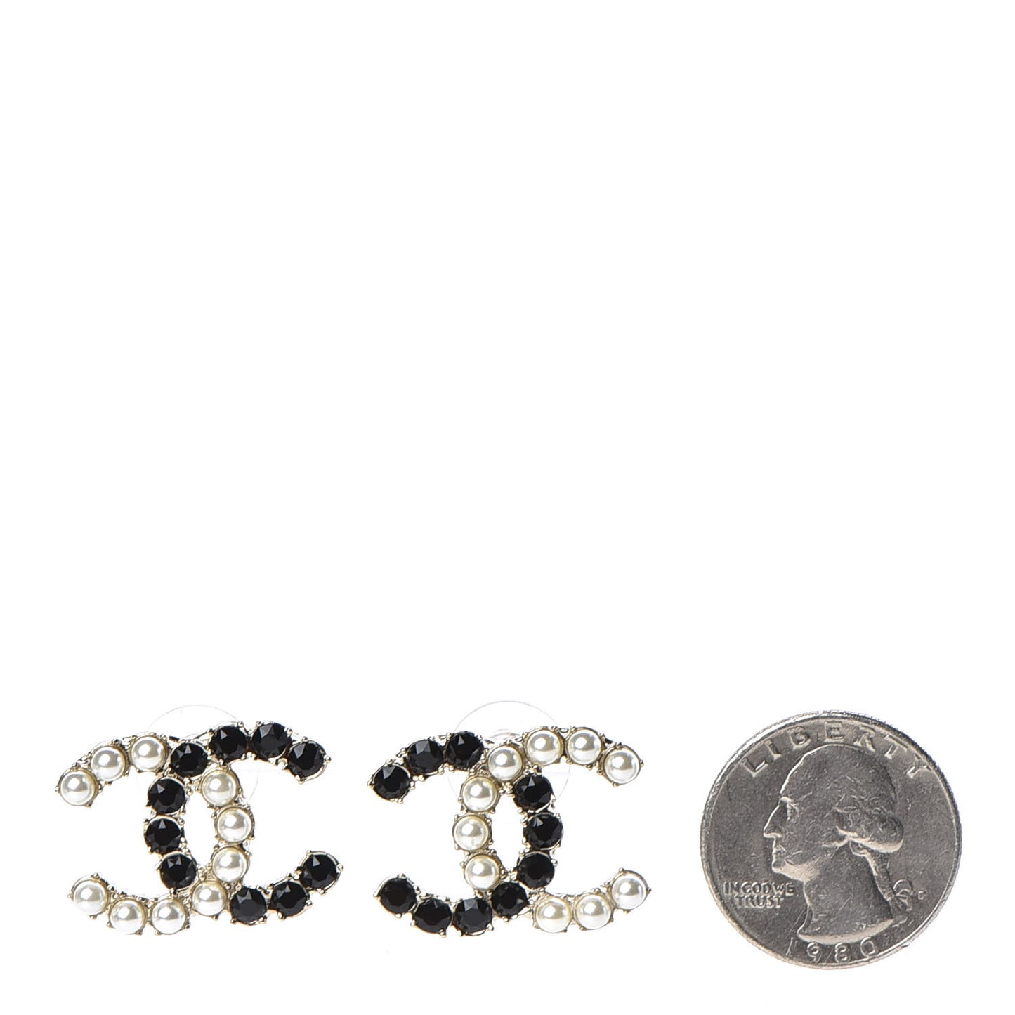 Resin Pearl CC Dazzling Domino Earrings Gold Black