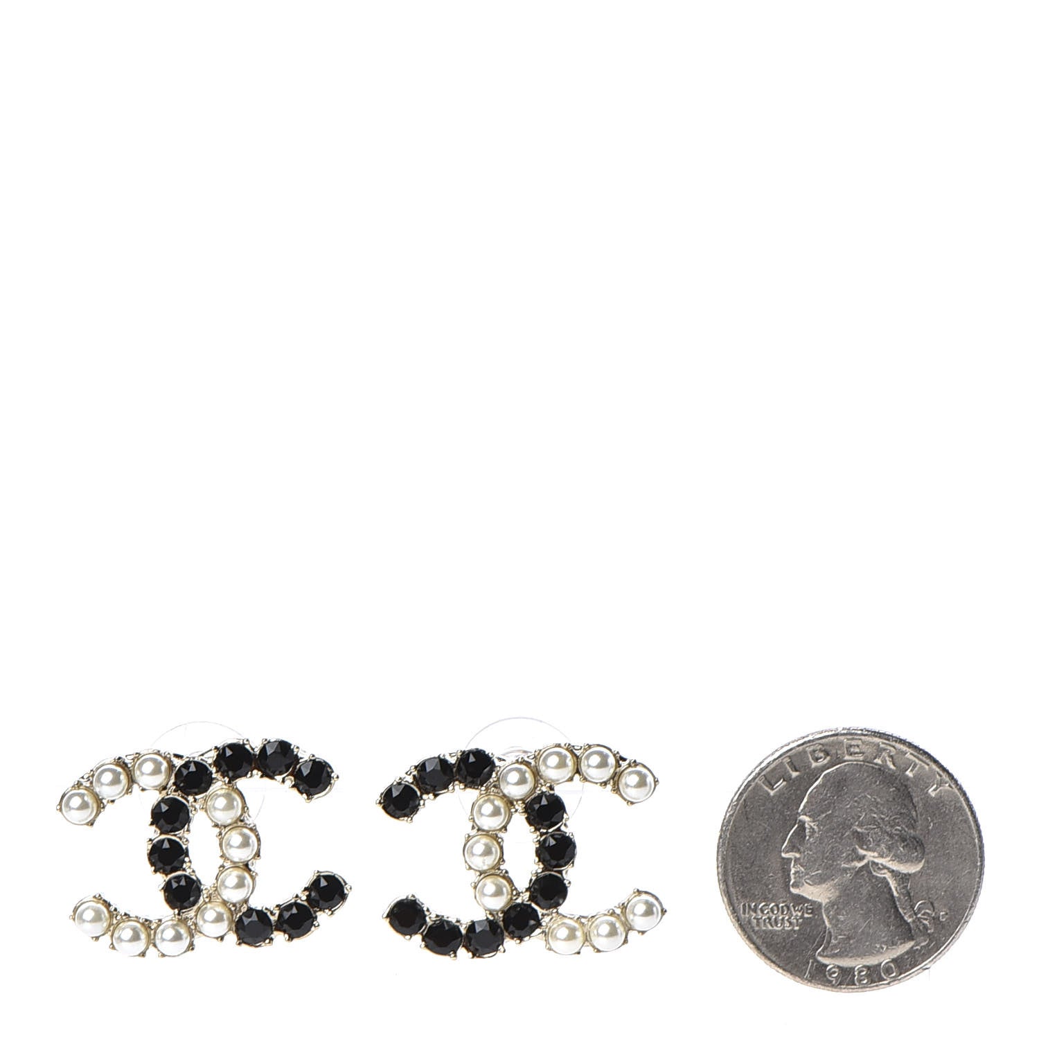 Chanel Resin Pearl CC Dazzling Domino Earrings Gold Black 2 of 5