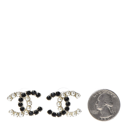 Chanel Resin Pearl CC Dazzling Domino Earrings Gold Black 2 of 5