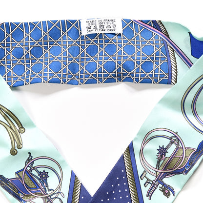 Hermes Silk Les Voitures A Transformation Twilly Vert D'Eau Parme Encre 3 of 3