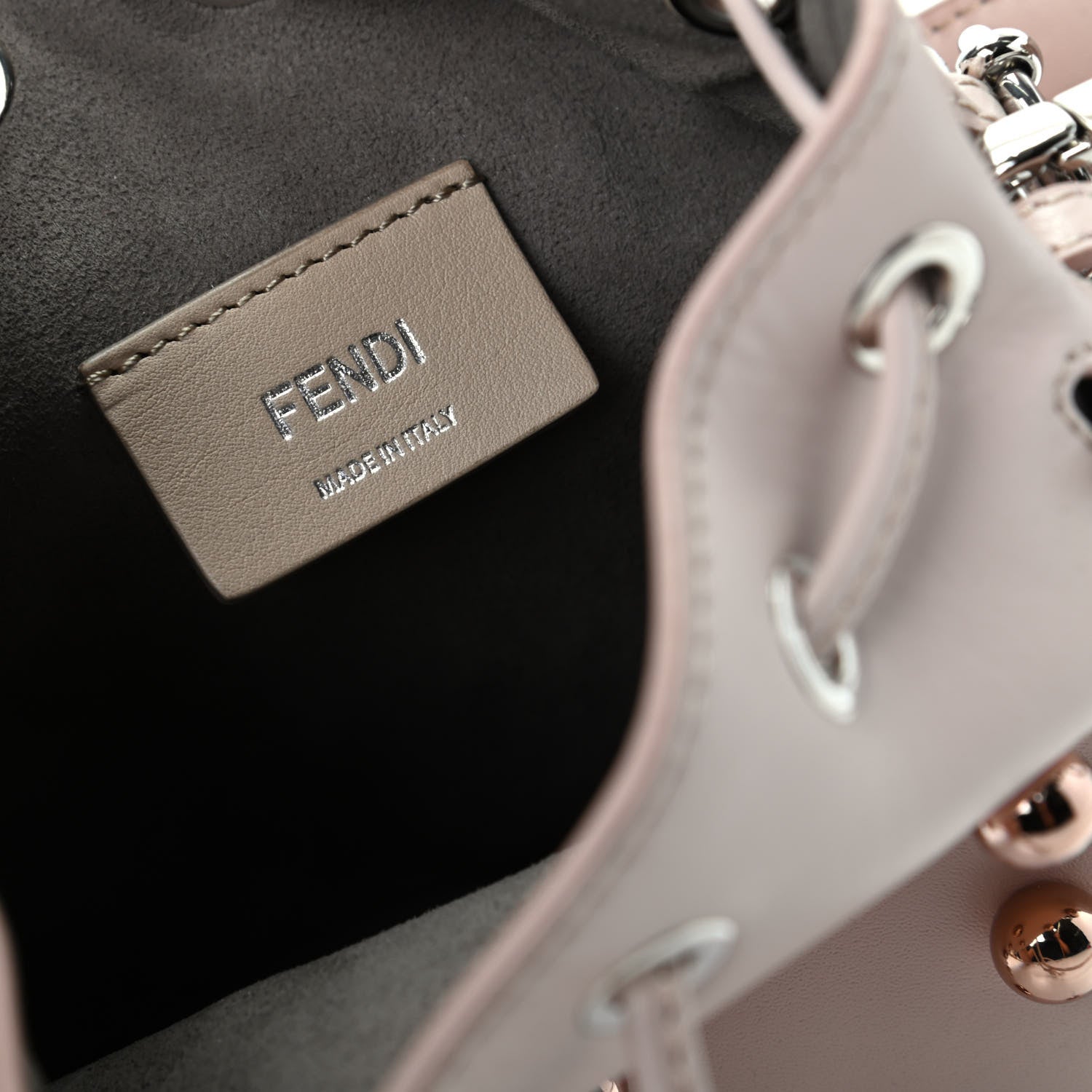 Fendi Calfskin Pearl Studded F is Fendi Mini Mon Tresor Bucket Bag Soap 8 of 9