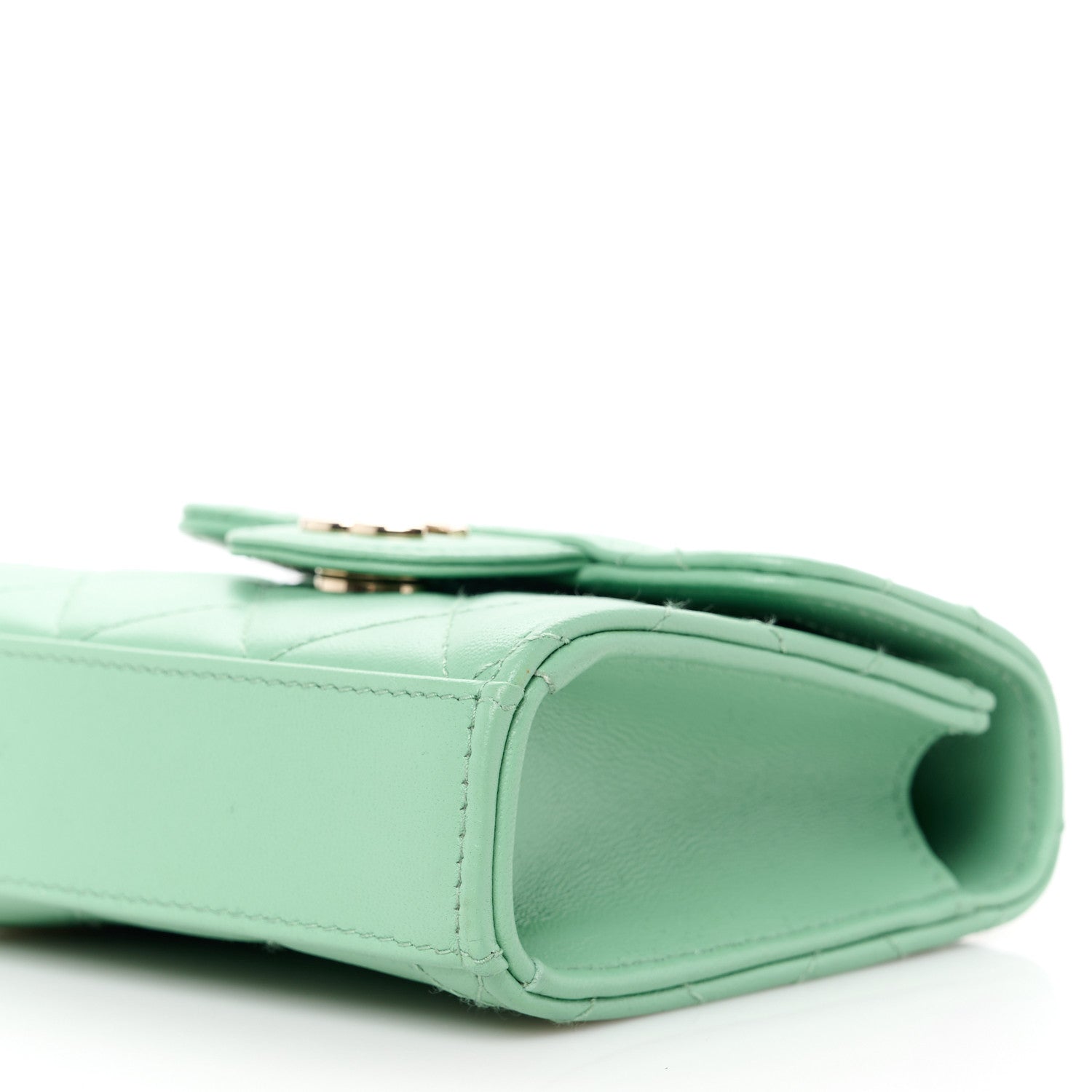 Chanel Lambskin Quilted Top Handle Flap Clutch With Chain Light Green 10 of 11