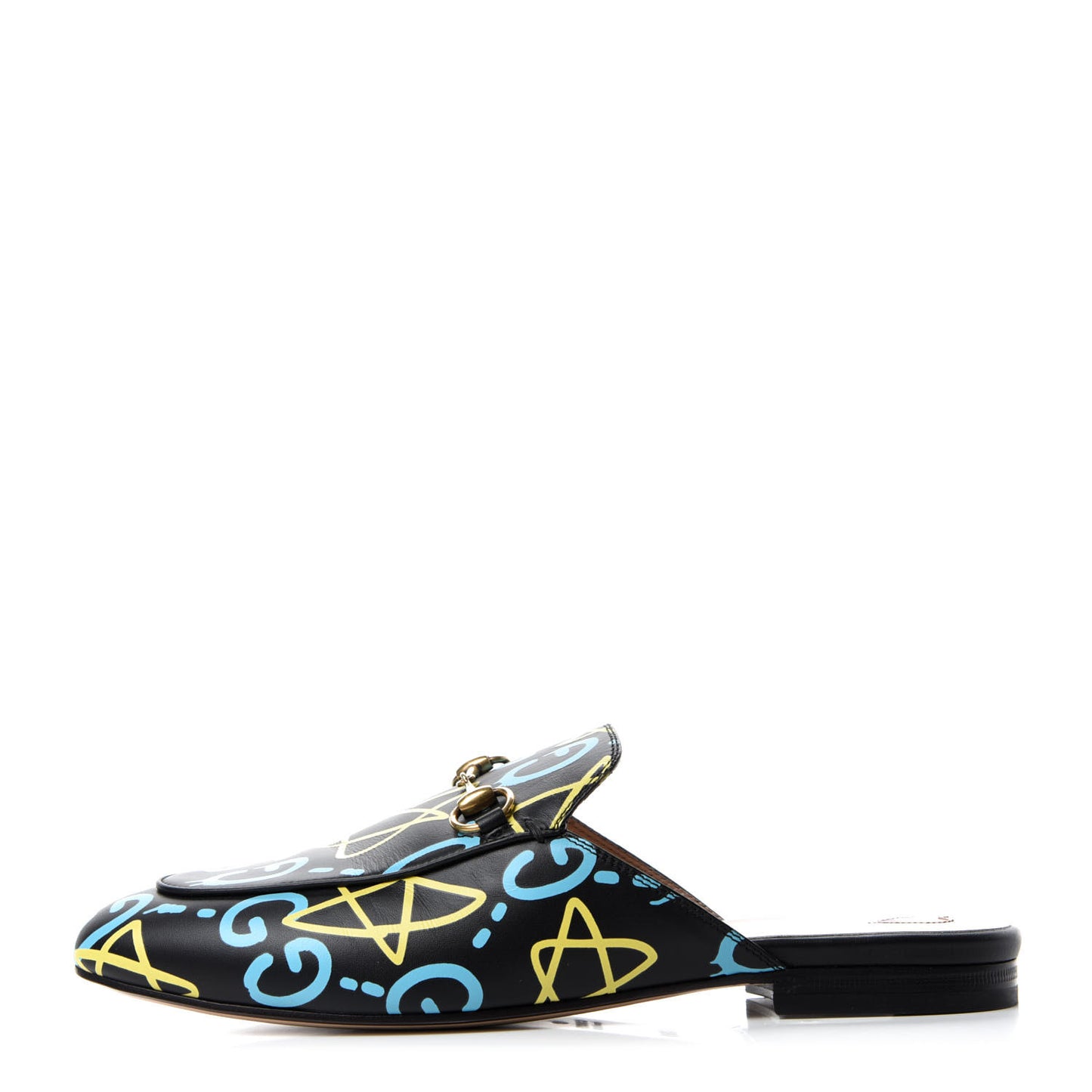 Calfskin GucciGhost Print Womens Princetown Slippers 38.5 Black New Acquamarine