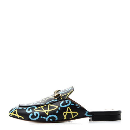 Gucci Calfskin GucciGhost Print Womens Princetown Slippers 38.5 Black New Acquamarine 1 of 10